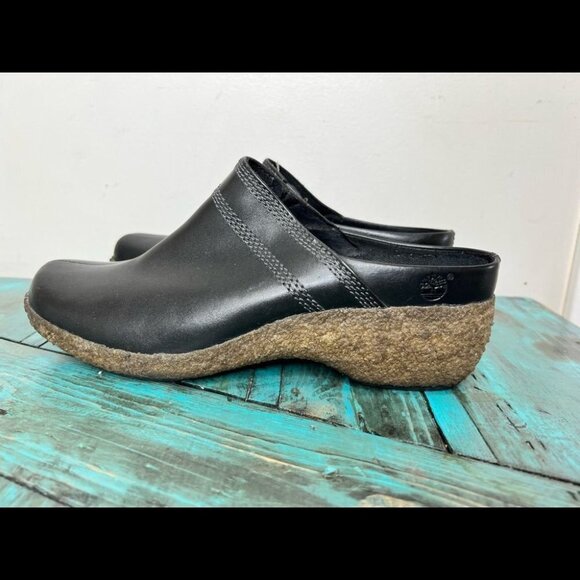 Timberland Black Leather Mules Clogs Size 9.5 - Picture 5 of 12
